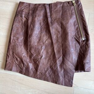 Brown Faux Leather Skirt with Gold Zipper